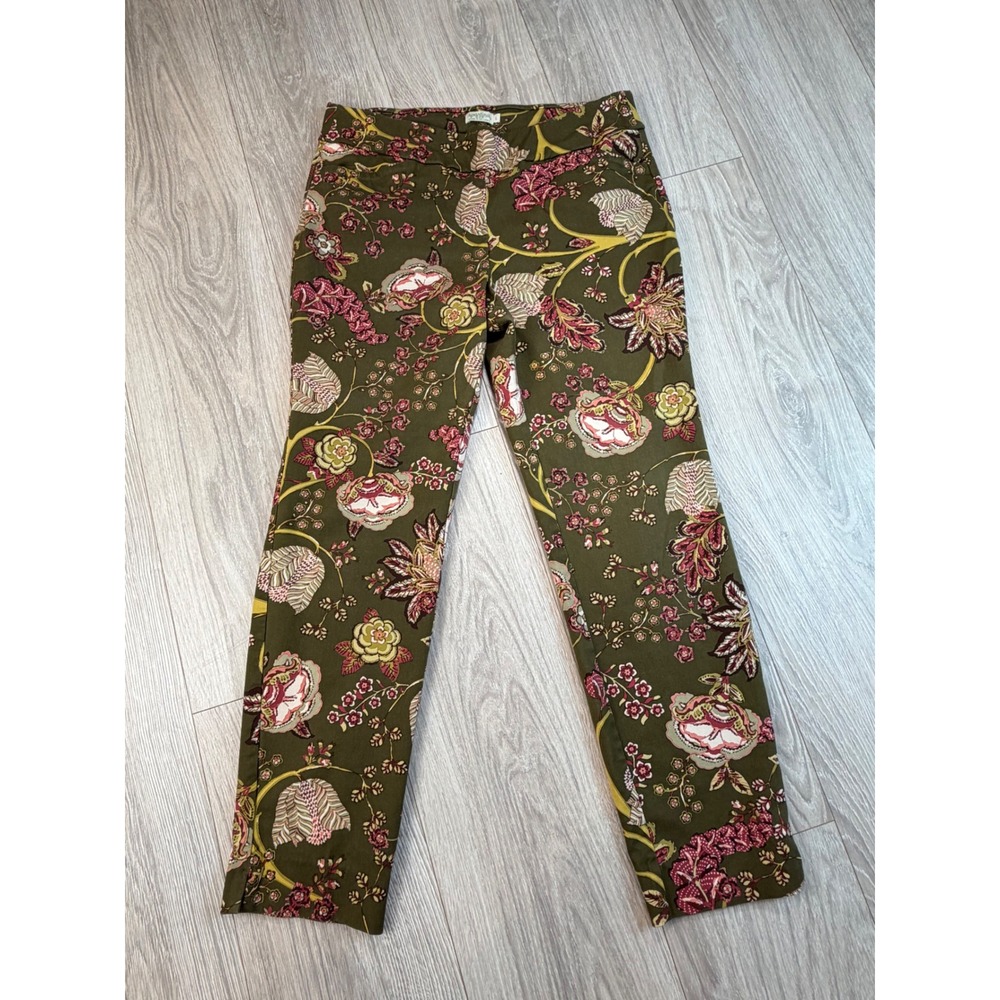Spartina 449 Womens Olive Green Floral Ankle Pants Stretch Slim Leg Size L